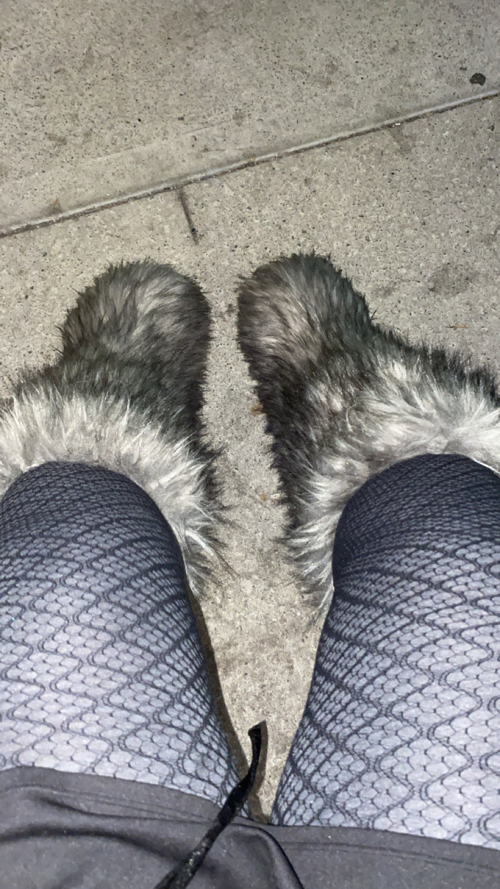 Gray fur knee high boots